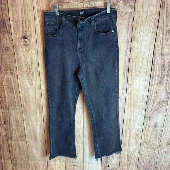 BDG Urban Outfitters Kick Flare High-Rise Crop Raw Hem Washed Out Black Size 29 - Picture 1 of 6